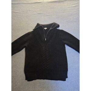 Talbots Womens Black Cable Knit Quarter Zip Sweater Wool Blend Size M CN5413